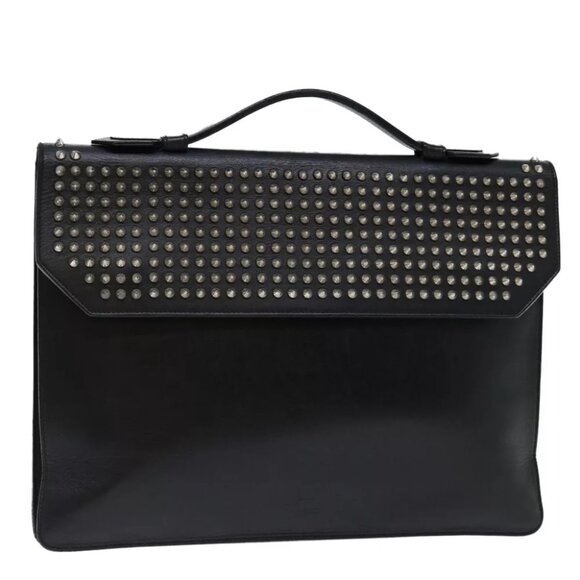 Christian Louboutin Studs Hand Bag Leather Black Auth - Picture 1 of 7